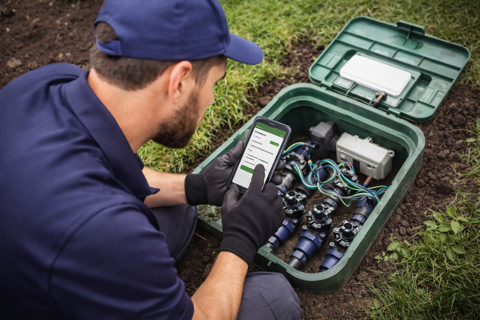 technik ustawia system nawadniania